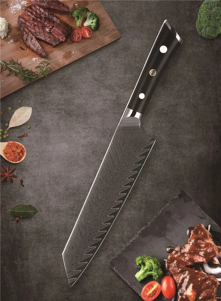 2021New China Meat Knife Damascus 9Cr18Mo Damascus Steel Kiritsuke Knife With Fiberglass Handle