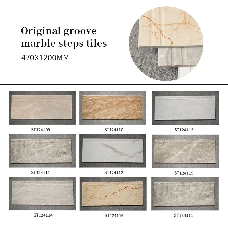 Dark Gray High Glossy Glazed Stair Case Riser Anti-Slip Porcelain Golden Groove Stair Step Tile