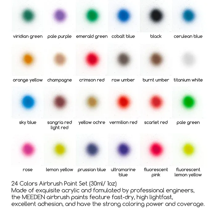 MEEDEN Factory Wholesale 24colors 30ml airbrush painting spray paint Professional Acrylic Color Paint