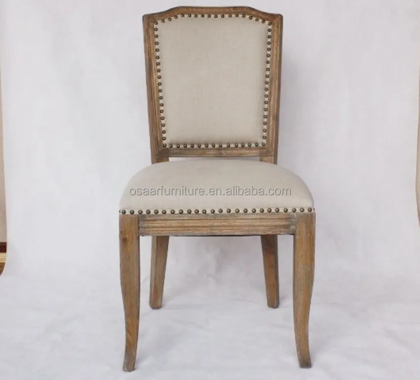 Vintage Restaurant Dining Furniture Antique Rivets Linen Curved Wood French Style Dining Chair