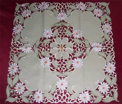 Custom 100% Polyester Cutwork Embroidery Square Tablecloths