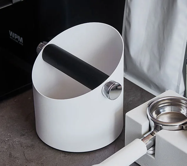 Coffee accessories stainless steel or metal and silicone round coffee knock box with removable knock bar