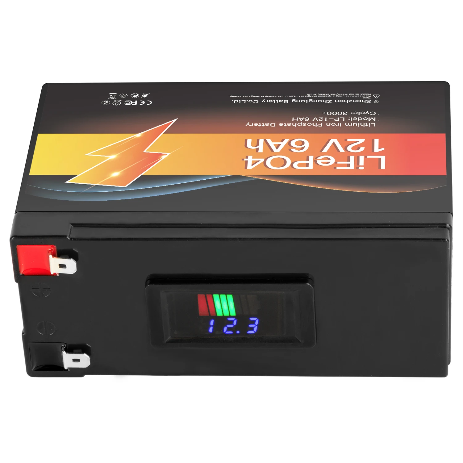 ZTGF Rechargeable 12.8v Solar Lithium Battery Pack 12V 6AH lifepo4 battery pack with LED display