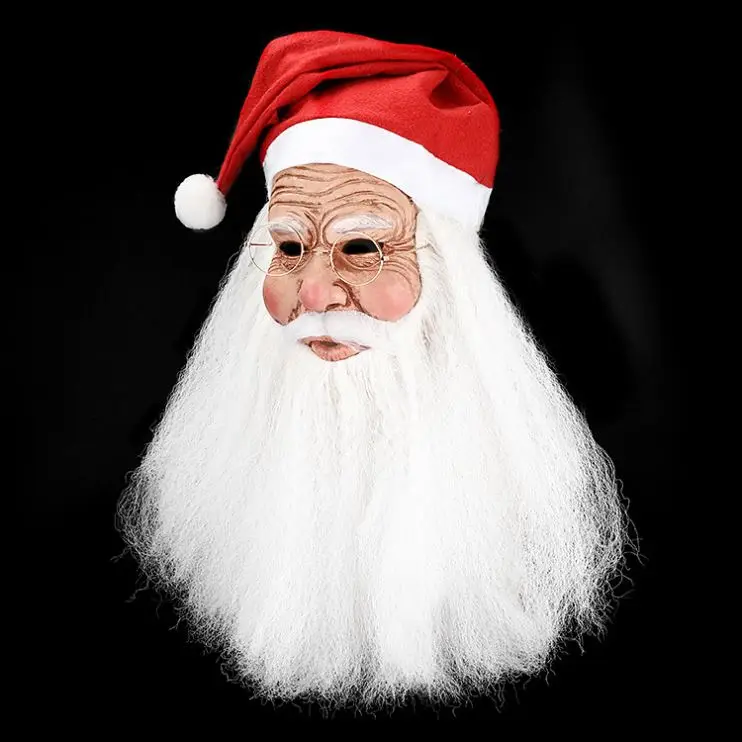Christmas Party Santa Father Costume Latex Mask Realistic Full Head Mask Masquerade Beard Dress Up Xmas Gift