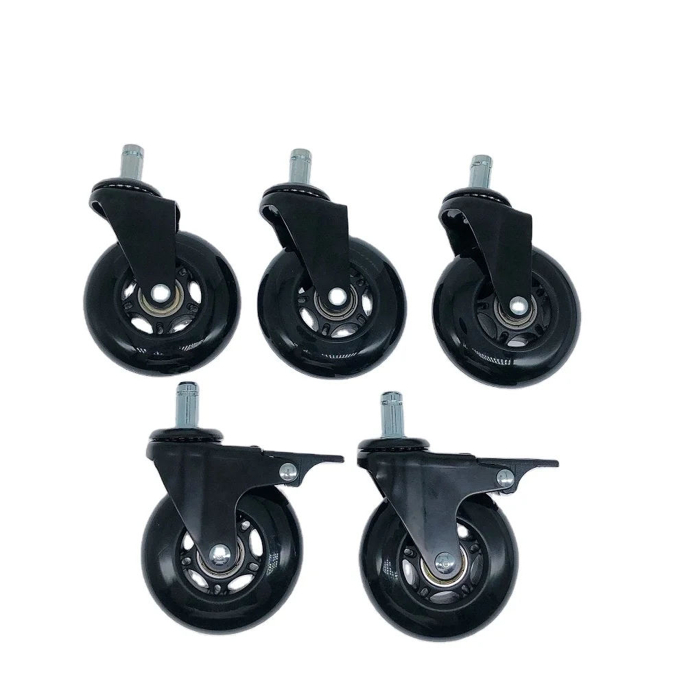 3 Inch 75mm Polyurethane PU Transparent Black Cool Office Chair  Quiet Smooth Running Revolving Brake Caster Wheels