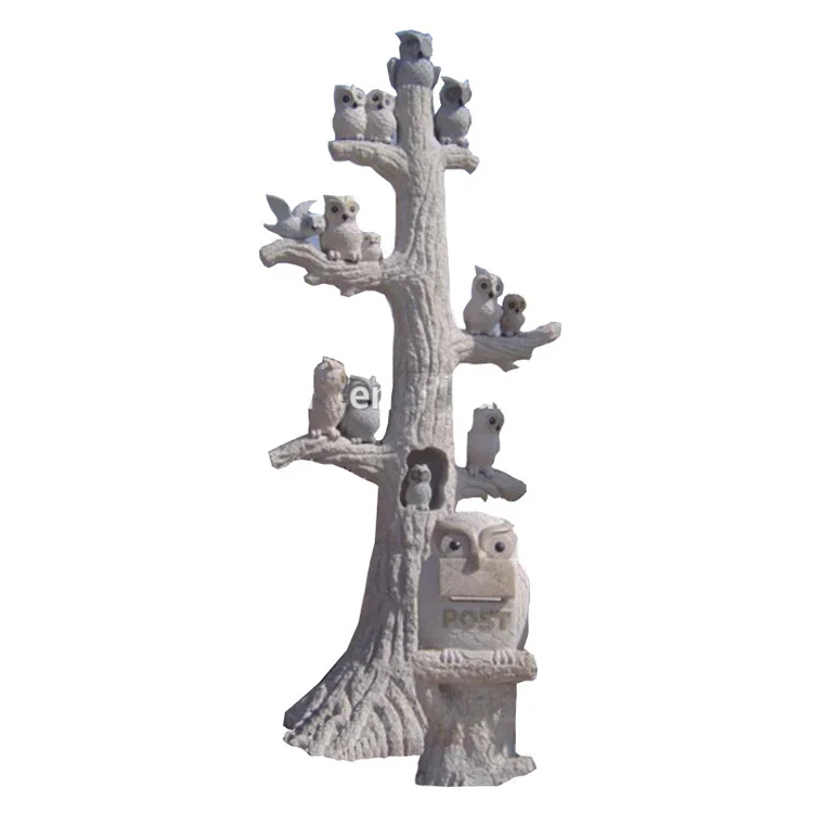 Western Style Modern Design Garden and Home Outdoor Decor Natural Stone Carved Owl Statues Large Tree for Sale