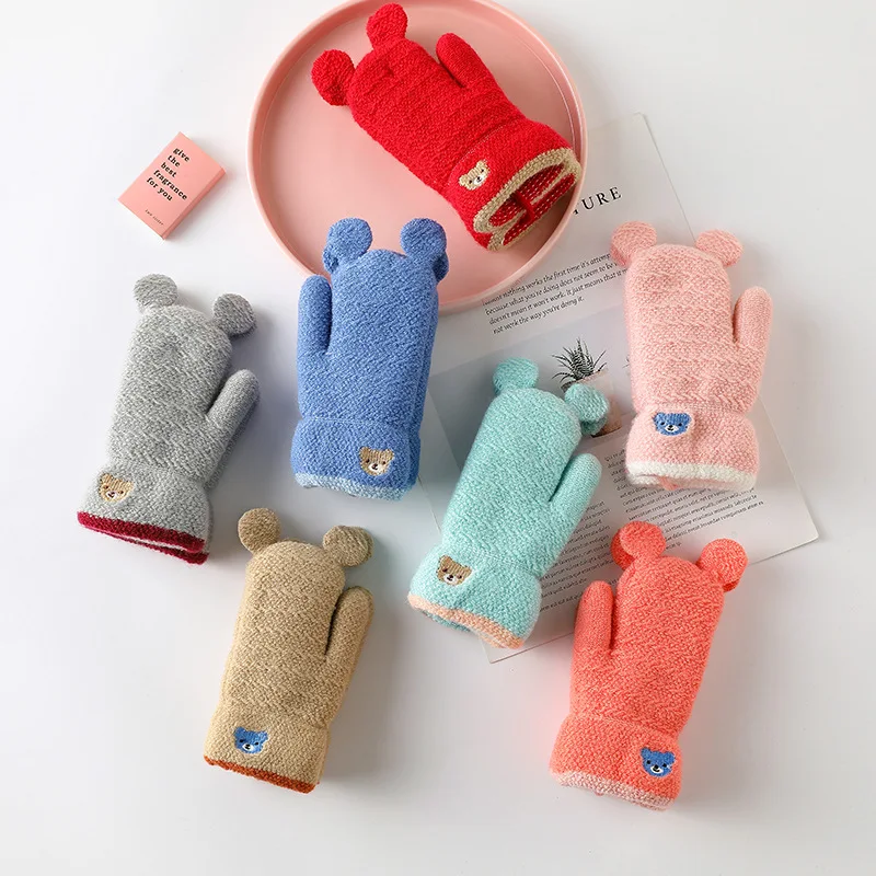Детские варежки Осень-зима плюс куча утолщенные милые Мультяшные вязаные шерстяные теплые противохолодные детские
