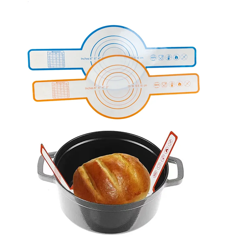 Silicone Baking Mat for Dutch Oven Sourdough Bread Baking Mat with Long Handle Silicone Bread Sling