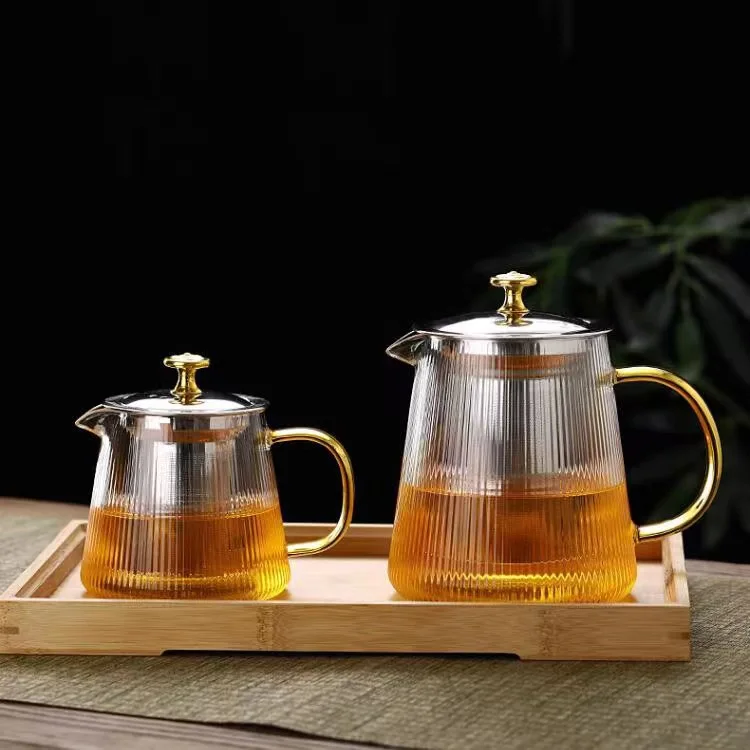 Wide Mouth Design 800Ml High Borosilicate  Glass Teapot Tea Carafe Glass Service Round Glass Teapot With Steel Infuser