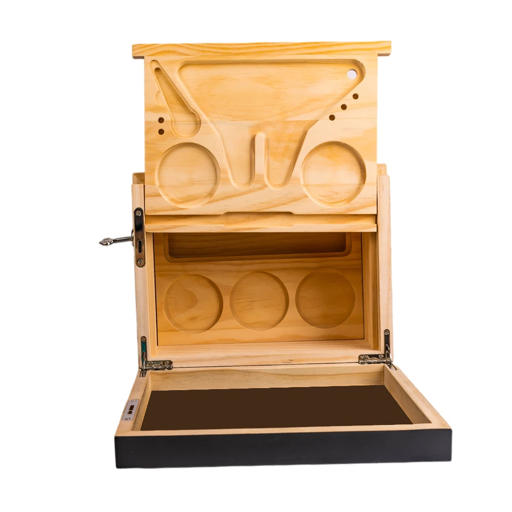 wood stash box with rolling tray storage boxes Bamboo wood cigarette case black box with tray