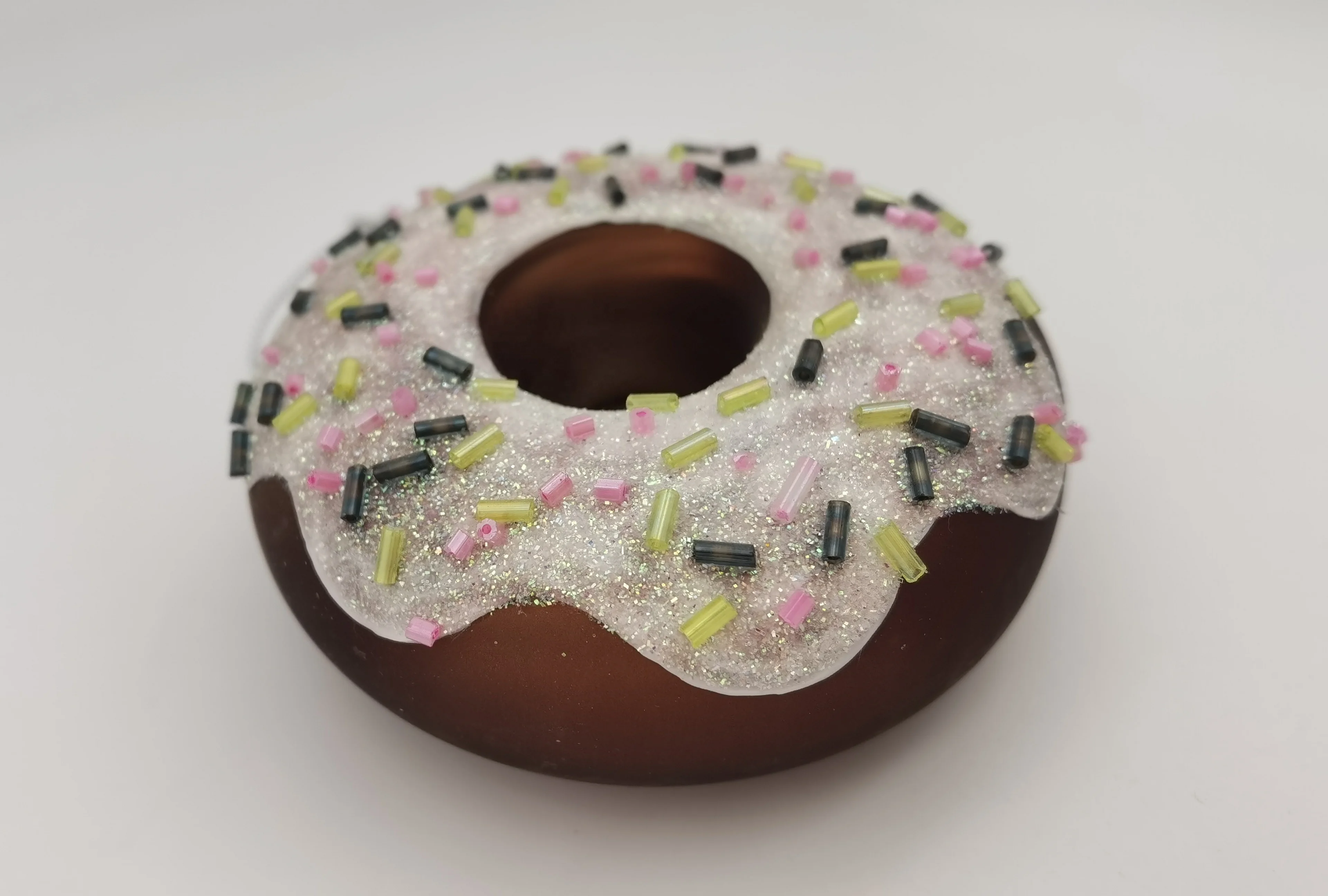 2022 Custom Food Delicate Cute Donut Dessert Shape Hanging Christmas Glass Ornament Donut Christmas Tree Ornament