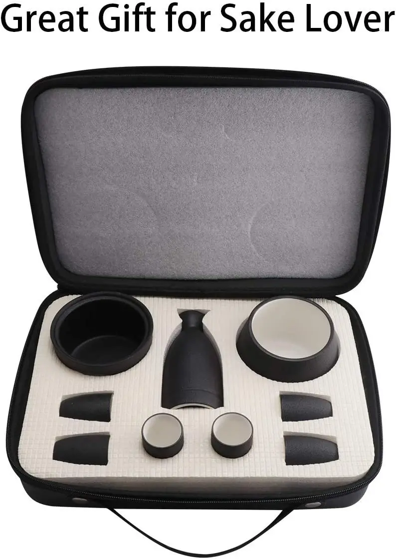 Матовый черный керамический набор сакэ чашки чайник для бутылок с подогревателем (чай свет) Подарочная коробка хранения напитков логотип на заказ японский стиль
