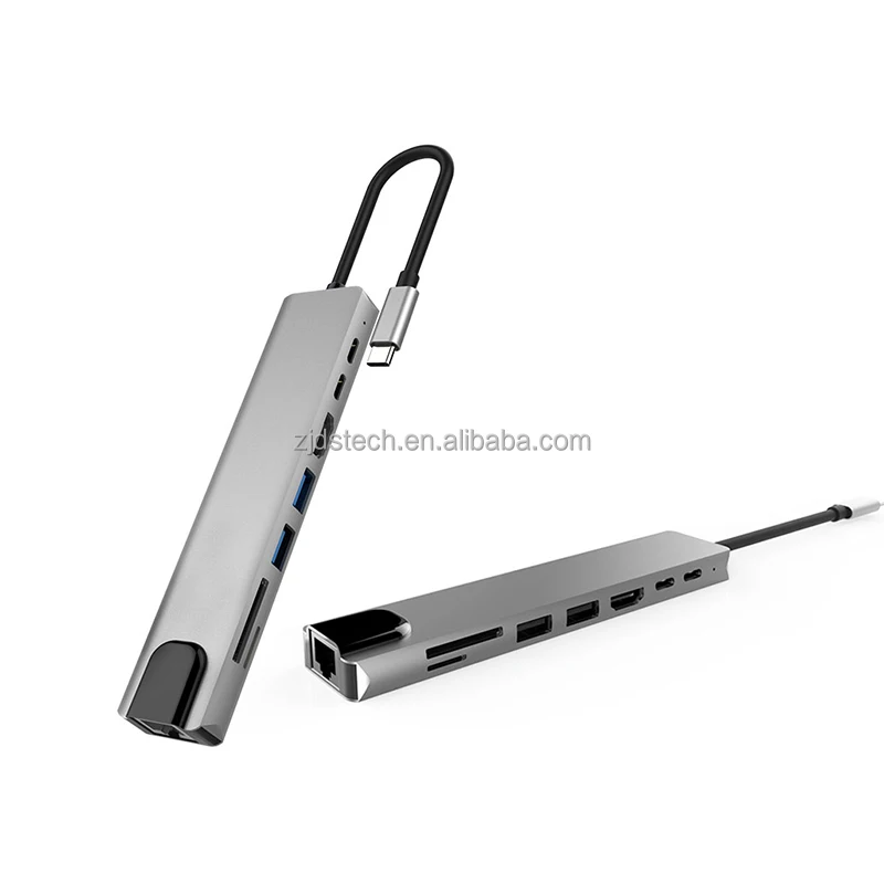 8 Ports Usb Hub 8 in 1 Type C USB Adapter Hub USB2.0*3+HDMI+RJ45+SD+TF+PD Docking Station for Laptop