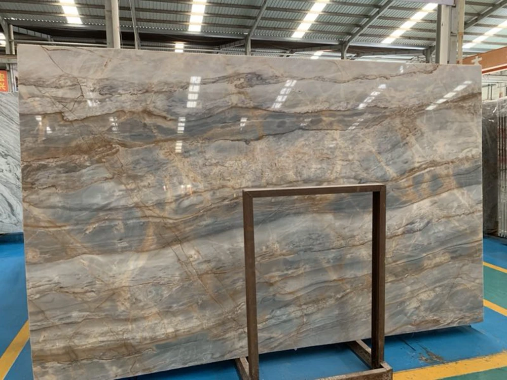 Italy luxury marble floors , Polished Crazy Roman impression brown Marble Slab