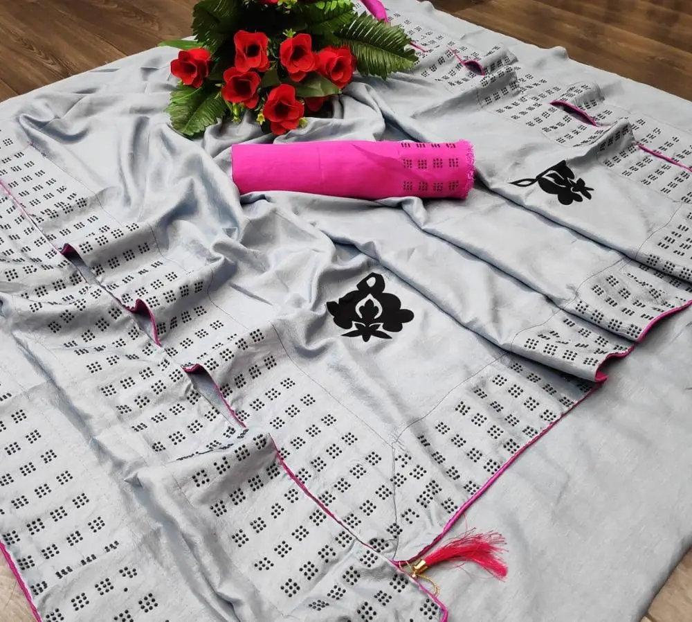 Very beautiful casual wear banarasi silk stone work Sari with blouse piece indian women wear low price wholesale surat.