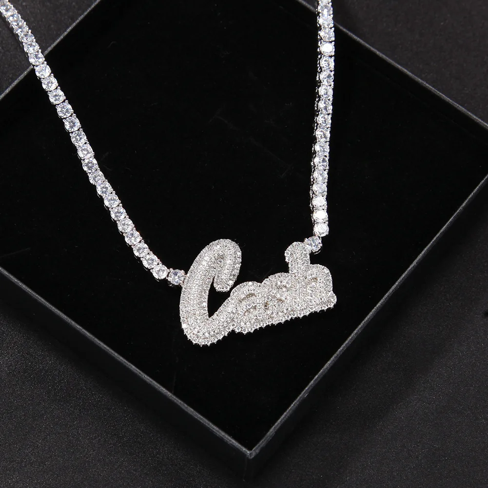 Splicing letters hip-hop necklaces  custom names necklaces collarbone  tennis chains zircons stainless steel women necklaces