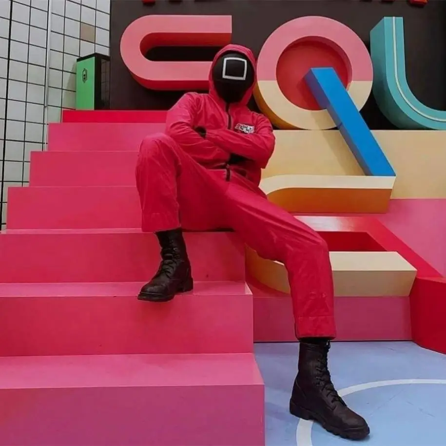 Korean Tv Party Halloween Soldier Merch Red Man Bodysuit Mask Jumpsuits Set Squid Game Gosplay
