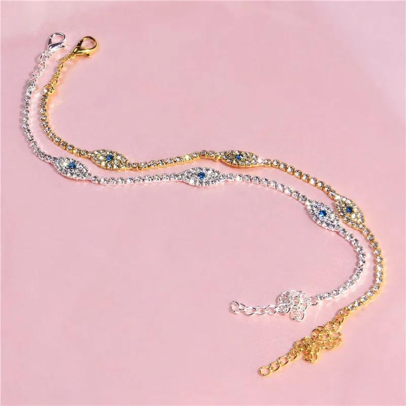  Cute Shiny Rhinestone Jewelry Anklets Evil Eyes Anklet Gold