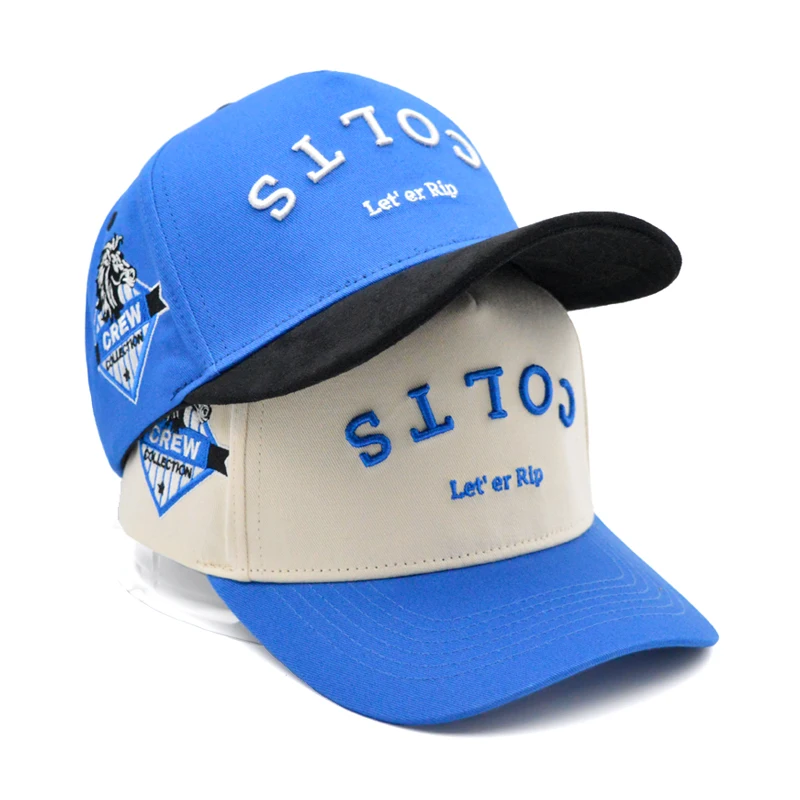 Custom 3D Embroidered Structured Sports Cotton 5 Panel A-frame Hats Two Tone Suede Baseball Caps Hat For Men
