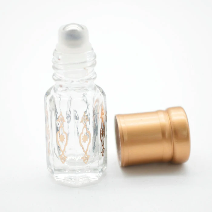 
3ml 6ml 12ml print glass attar perfume oil octagonal bottle with roll on / stick for oud 