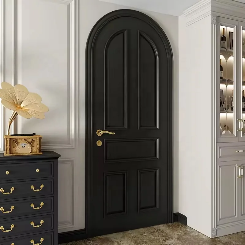 Family Apartment Arched puertas Interior front door Bedroom or entrance door solid wood Matte black paint garden Door