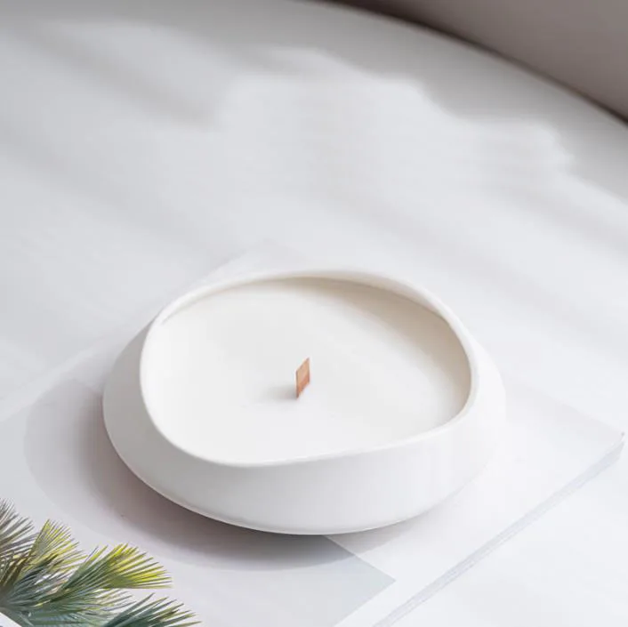 Wholesale Irregular Shape Ceramic Candle Bowl Custom Logo Print Candle Container for Weddings and Wedding Decor