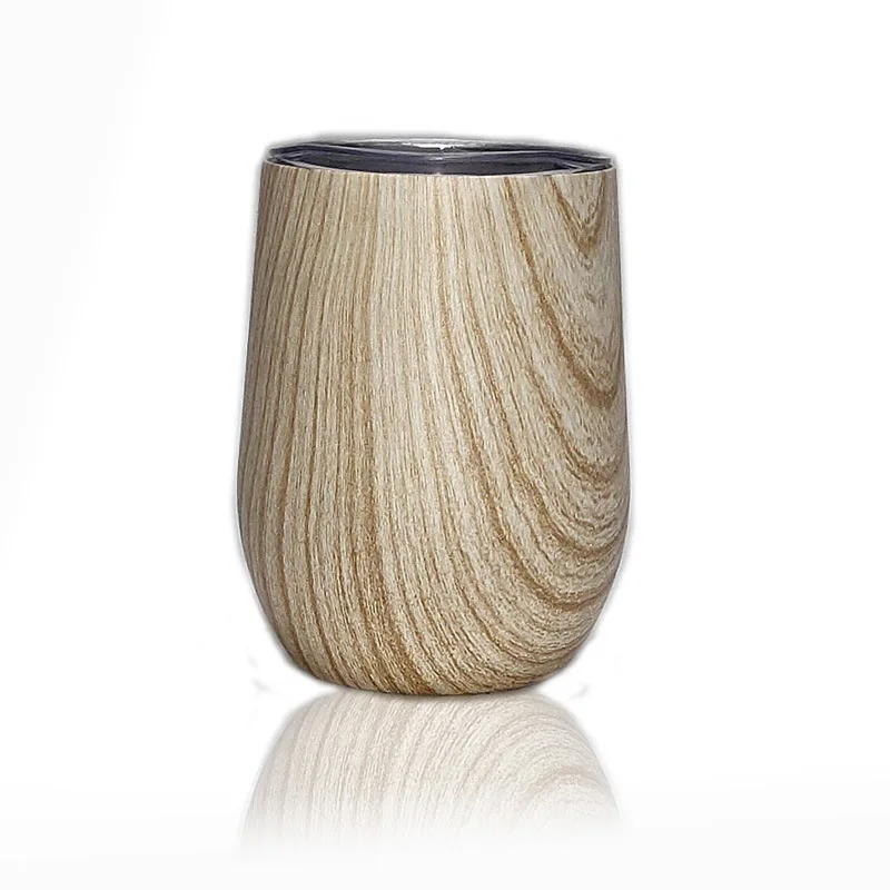 Custom Print Water Transfer Printing Double Walled Mug Vacuum Travel Insulated Coffee Tumbler Wooden Beer Cup with Lid