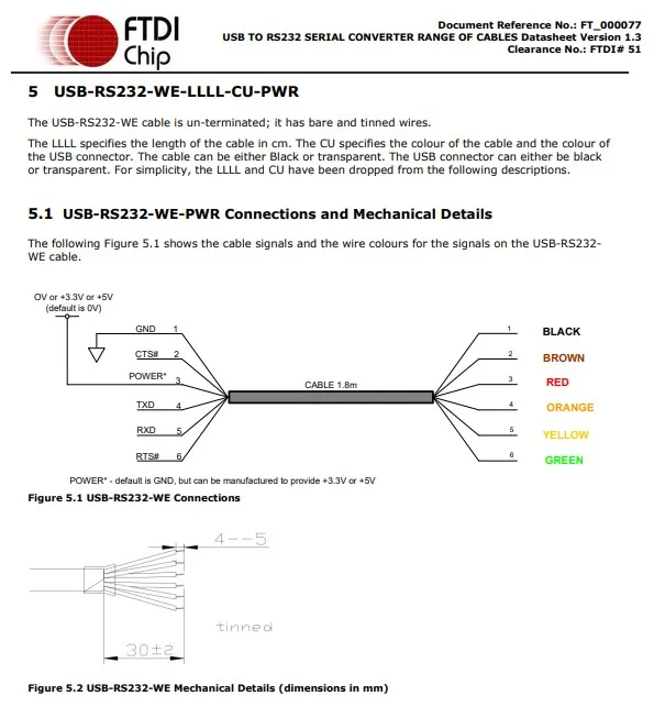 USB-RS232-WE-5000-BT_5.0 USB TO RS232 WIRE END 5.0M BLACK Cable Transparent USB CONNECTOR  +5.0V OUTPUT VOLTAGE