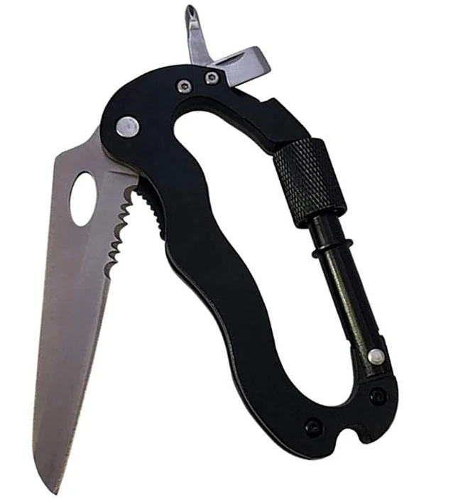 Stainless Steel EDC 5 in 1 Aluminum Climbing Carabiner Hook Gear Multi-functional Tool Buckle Rock Lock Keychain