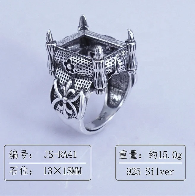Top fashion mens skull jewelry custom S925 Sterling silver DIY adjustable blank ring base without stone