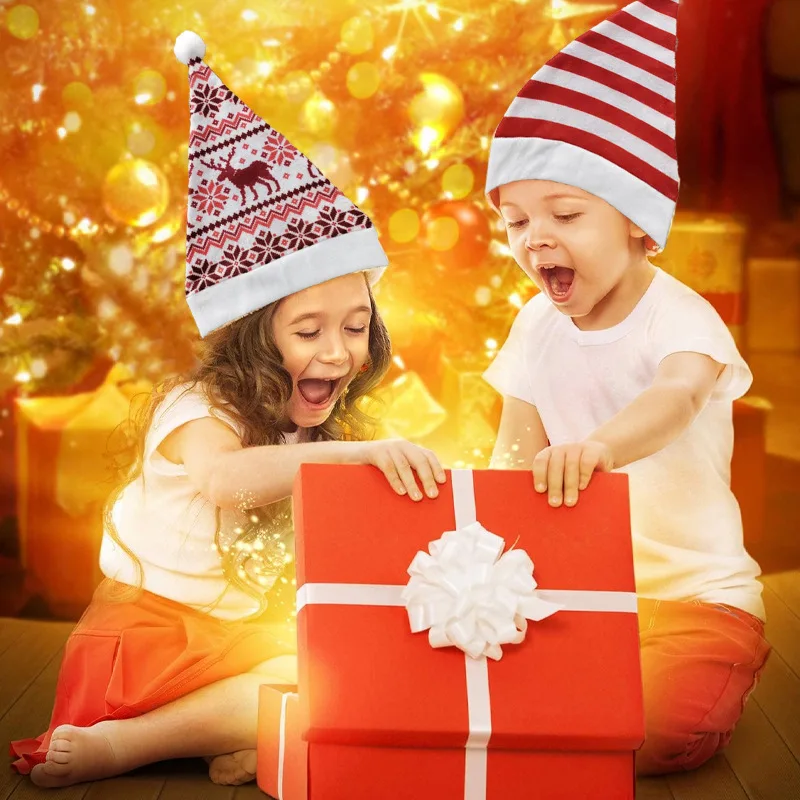 Christmas Printed Striped Hat Elk Snowflake Christmas Kids Adult Shape Party Decoration Dress Up Party Hat Christmas Hat