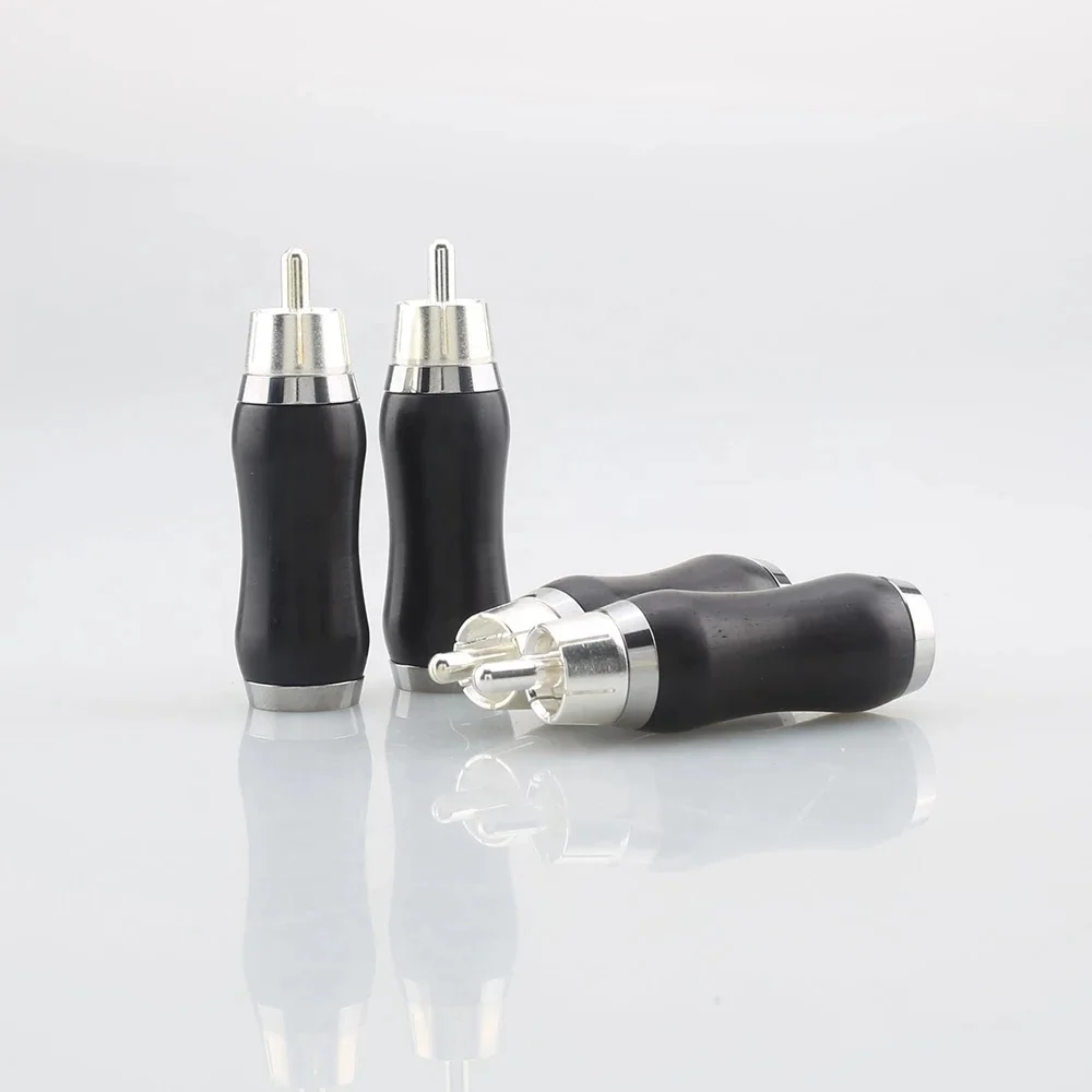Audiocrast WR1102S Silver Plated Ebony Sandalwood RCA Rosewood Black Sandalwood Audio Plug High End RCA Cable Connector Plugs