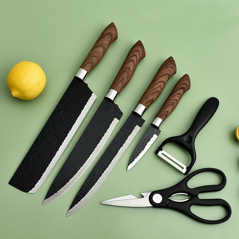 Hot Selling 6pcs Kitchen Knife Set with Peeler Scissors High Carbon Stainless Steel Design Kitchen Knives Accessories