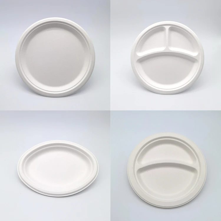 ECO Green Disposable Biodegradable Plates Sugarcane Bagasse Paper Pulp Plates