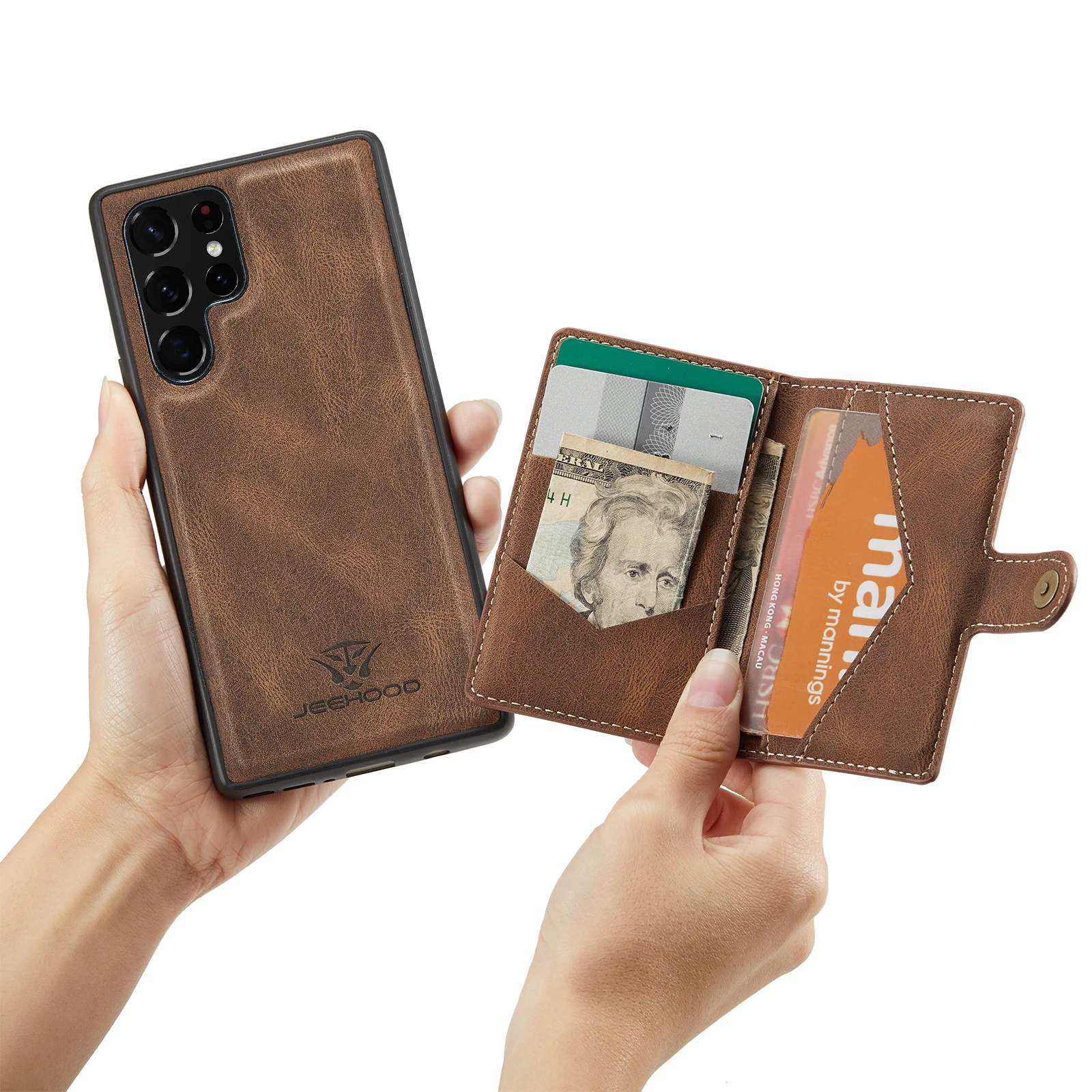 2 in 1 Detachable Retro PU Leather Wallet Bag Card Holder Cover Magnetic Leather Phone Case for Samsung S22 S21 S20 Ultra