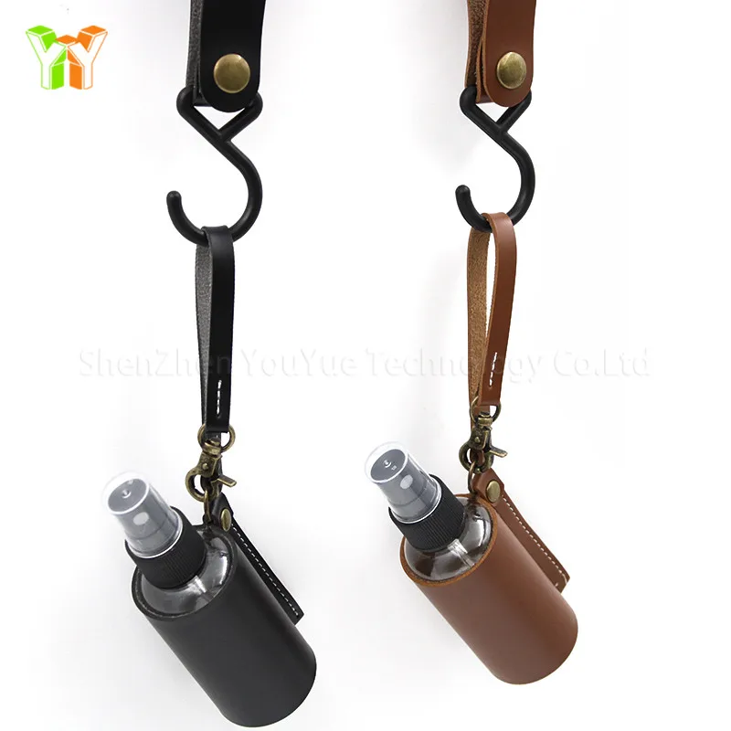Hot Leather Hand Sanitizer Holder Gel Spray Holder Pouch Bag Spray Dispensing Bottle Case Leather Craft Bag Keychain