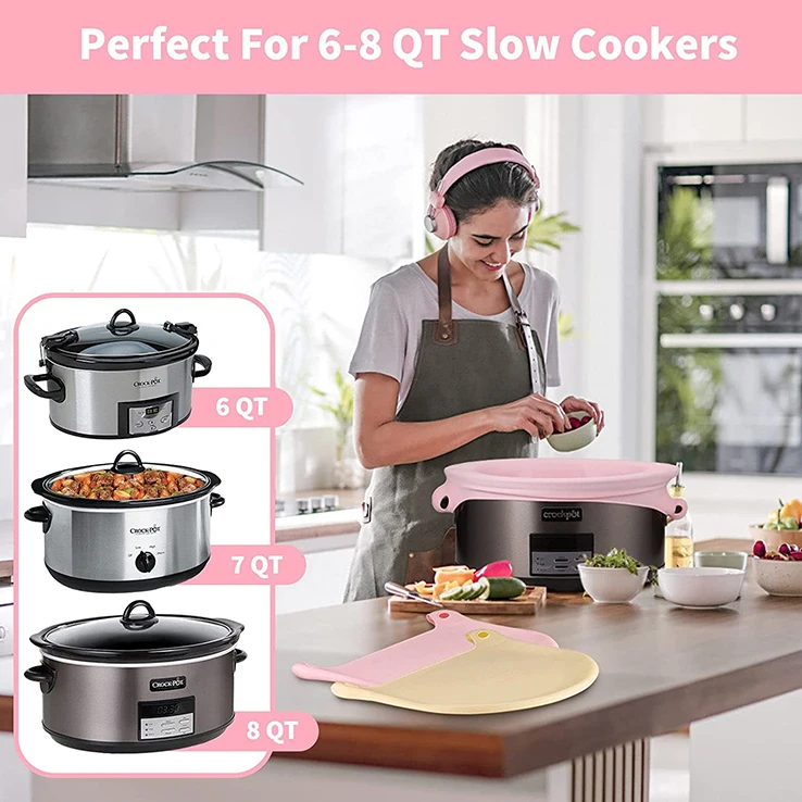 Reusable Silicone Slow Cooker liner Fit 6-8 Quarts Crockpot Leakproof and Easy Clean Bags Liners for Oval or Round Pot