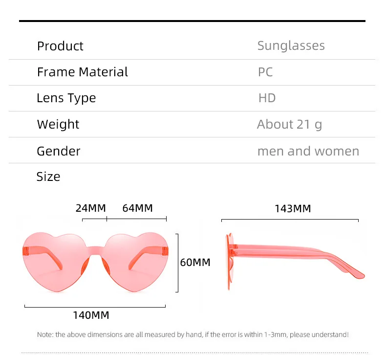 Custom rimless wedding favors color party eyewear one piece heart sun glasses red pink love heart shaped sunglasses wholesale