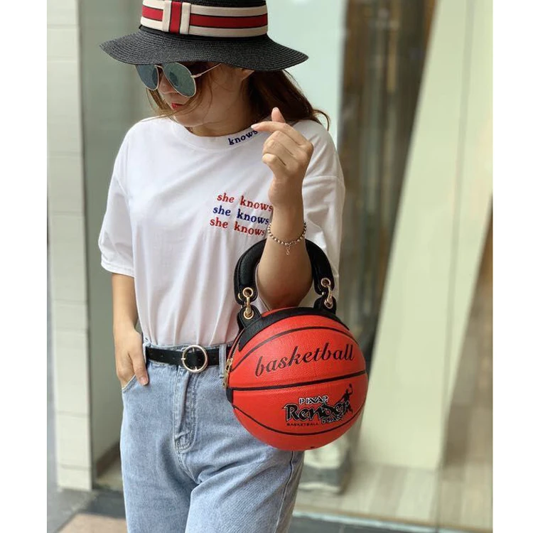 New wholesale custom Round Basketball Shaped bags Fashion large black basketball chain purse women