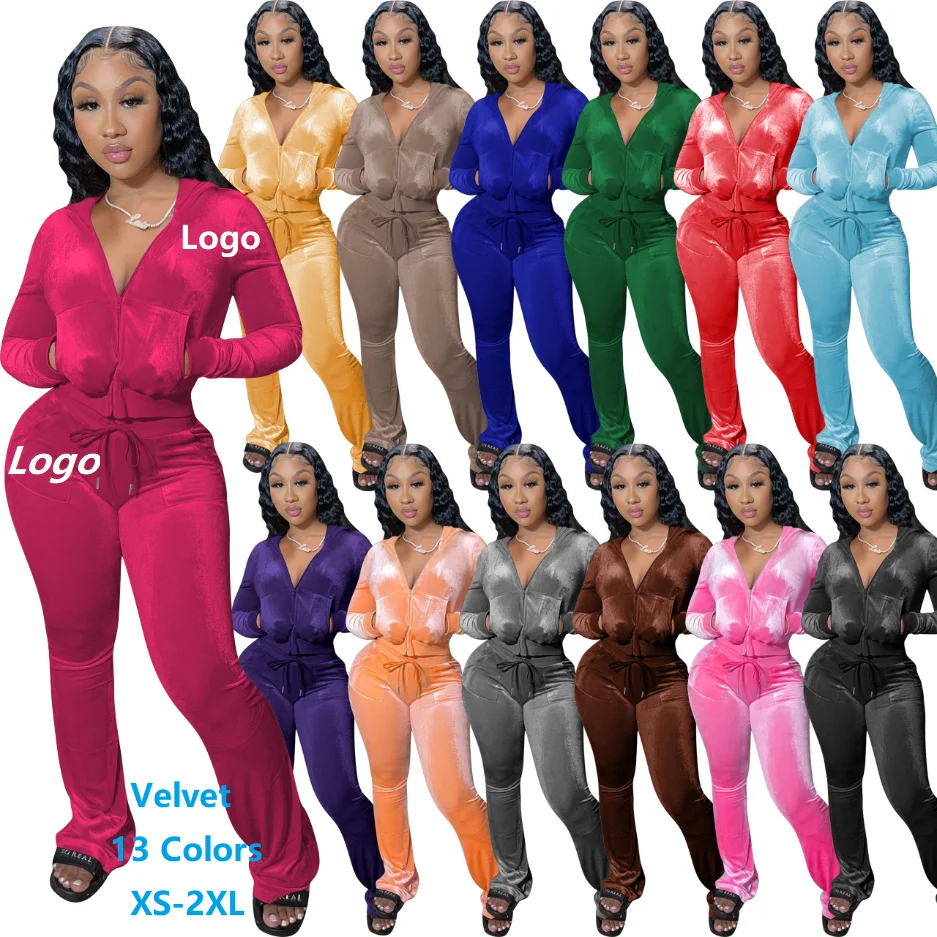 velvet tracksuit for women 2022 custom logo velour sweatsuit sweat track suit jogging suit velour lady tracksuit two piece set