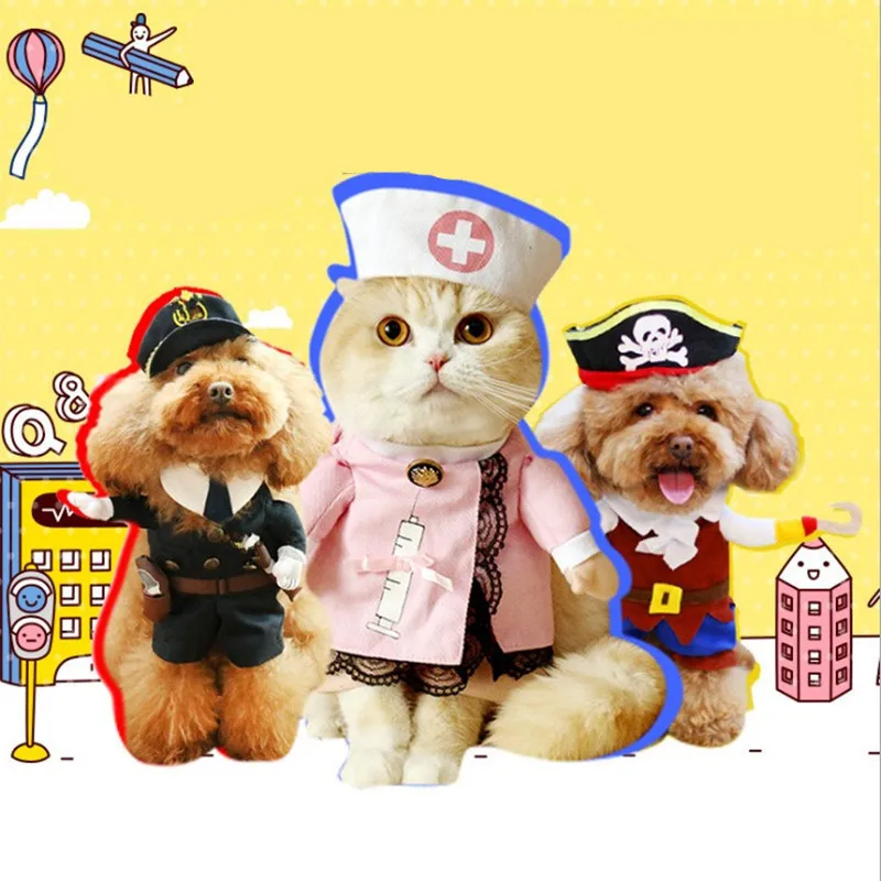 Halloween  New Funny Pet Clothes Pirate Dog Cat Costume Suit Corsair Dressing up Party Apparel Clothing for Cat Dog Plus Hat