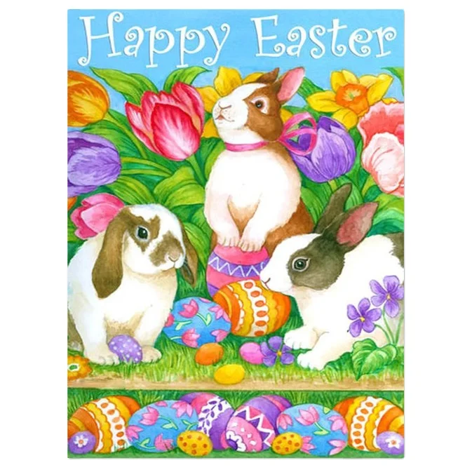 LS Wholesale DIY 5D Full Drill Diamonds Painting Kits Rabbit Easter Day Diamond Mosaic Embroidery Flower Tulips Home Decor Child