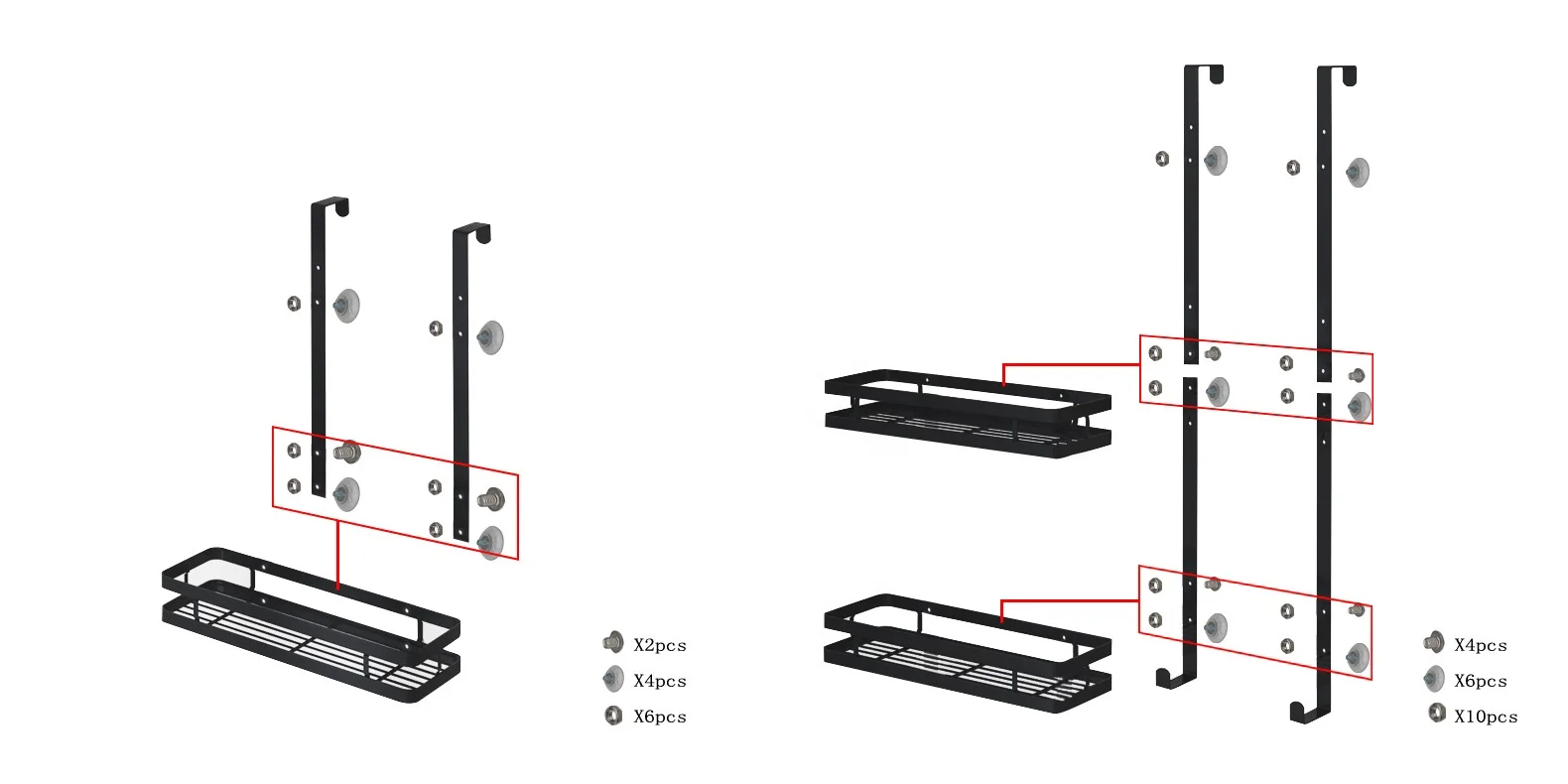 Factory price Matte black Stainless steel No Drilling Hanging over the Bathroom Door shower caddy shelf organizer