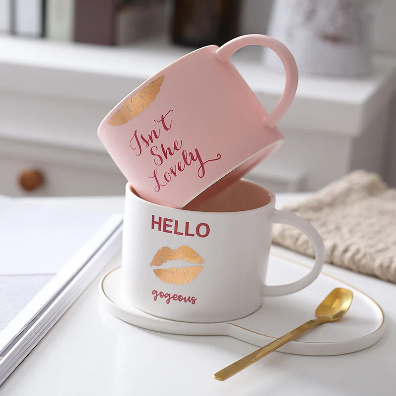 Hot Sale 420ml Pink Heart Shape Porcelain Coffee Cup And Saucer Set Red Heart Shaped Coffee Cup And Saucer