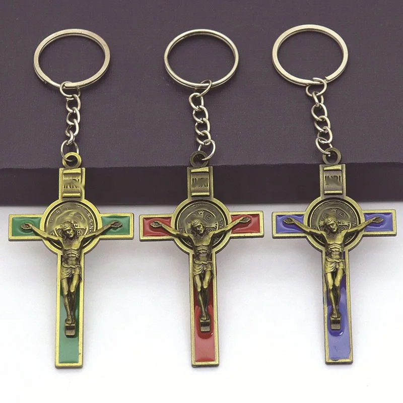 Dreamwork Cross Collection Keychain for Car & Bag Metal Alloy St. Benedict Cross Keyring Jewelry Accessories Pendants Key Rings