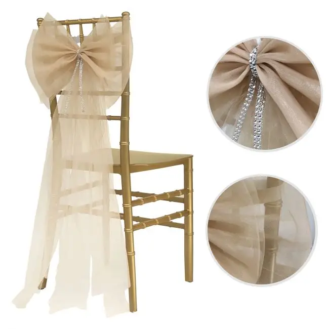 Satin Gold Chair Sashes Bow Sash for Wedding and Events Supplies Party Decoration Chair Cover Sash Gold
