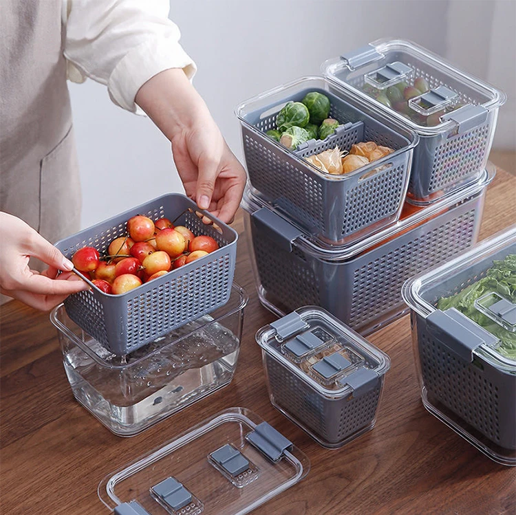 Multifunction Plastic Transparent Refrigerator Drawer Removable  Fresh-keeping container drain basket organizer storage box