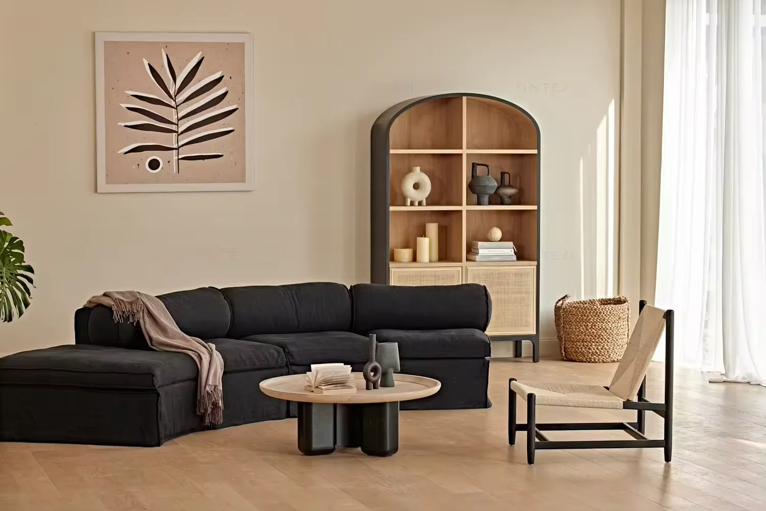 Modern minimalist living room furniture set single black sofa comfortable modular sofa 100% linen fabric