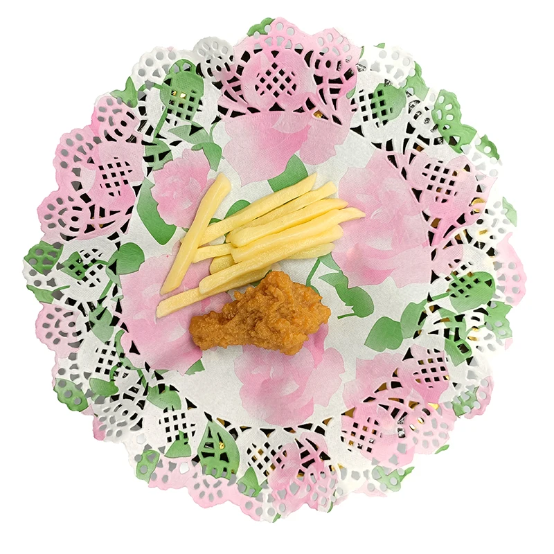 9600PCS/CTN Disposable Food Grade Assorted Sizes Colored Rose Flower Square Oval Round Wedding Cake Trays Lace Paper Doilies