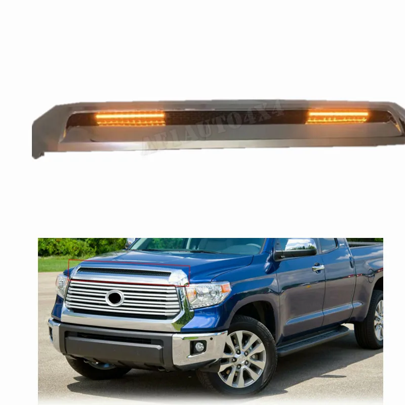 Chrom & Black Led Light Front Upper Grille Hood Trim Molding for Tundra 2014-2020 2021